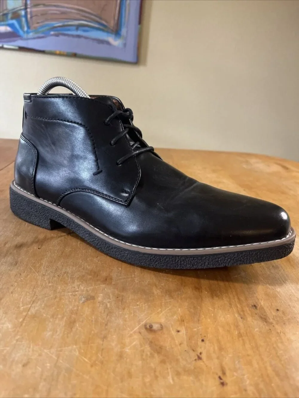 Deer Stags 9.5M Mens Bangor Chukka Boots Black Ankle Faux Leather Lace Up